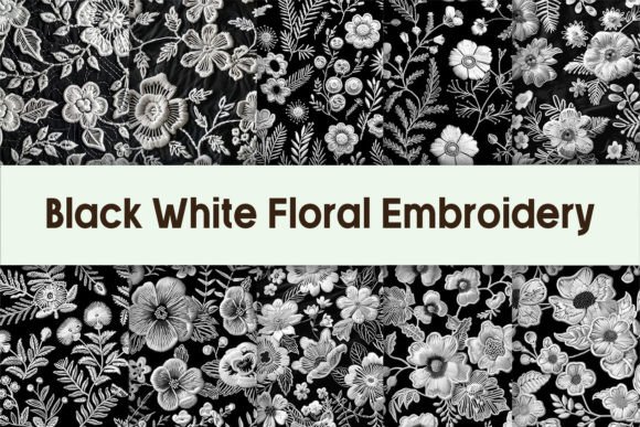 Black White Floral Embroidery