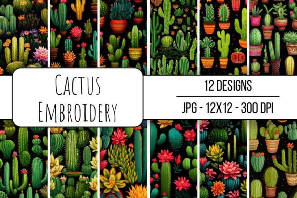 Cactus Embroidery Seamless Pattern