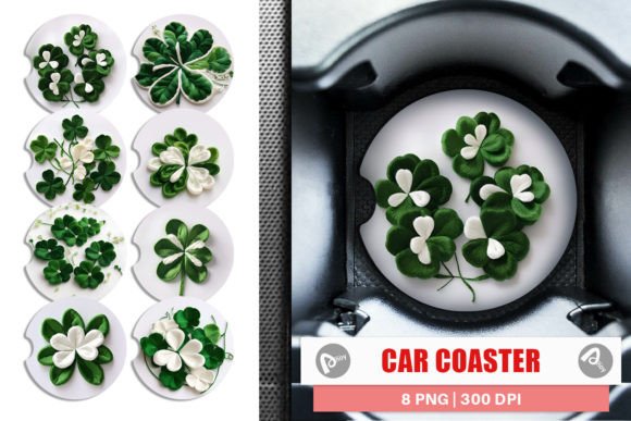 Car Coaster 3D Shamrocks Embroidery