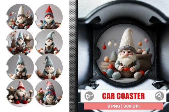 Car Coaster Easter Gnome Embroidery