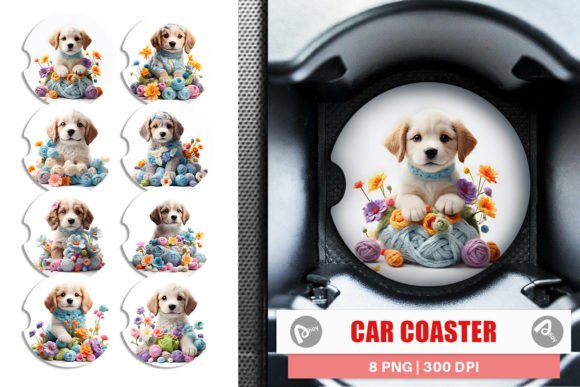 Car Coaster Puppy Easter Embroidery