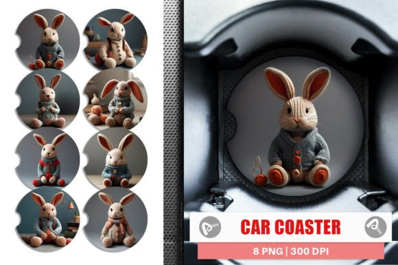 Car Coaster Rabbit Embroidery