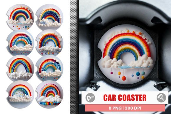 Car Coaster Rainbow Embroidery
