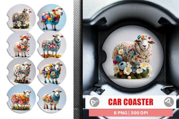 Car Coaster Sheep Easter Embroidery