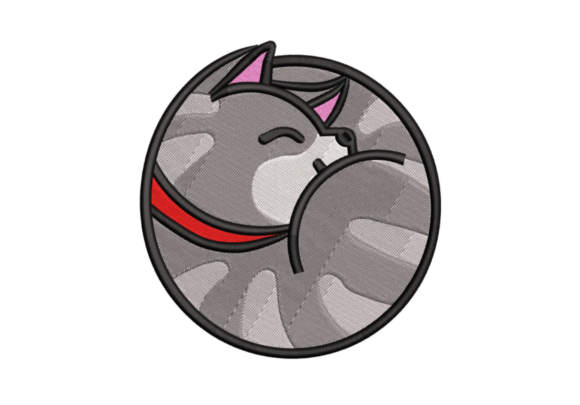 Circular Cute Cat Embroidery Design