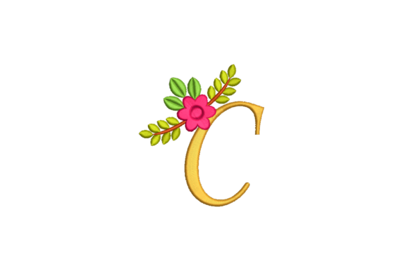 Cute C Letter Embroidery Design, 3 Sizes