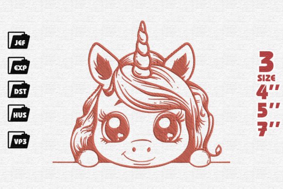 Cute Chibi Unicorn Peeking Embroidery