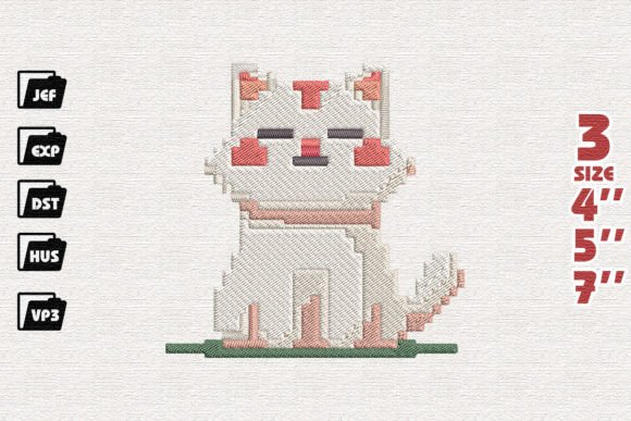 Cute Pixel Cat Embroidery Design