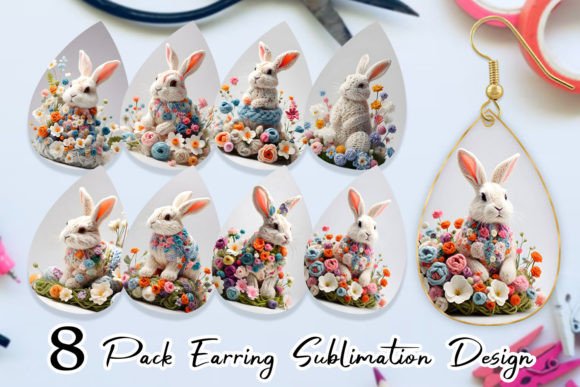 Earring Bunny Easter Embroidery