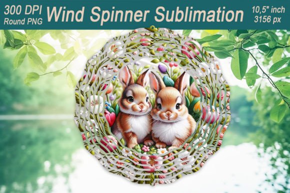 Easter Rabbit Embroidery Wind Spinner