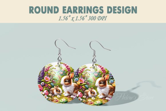 Easter Rabbits Embroidery Round Earring