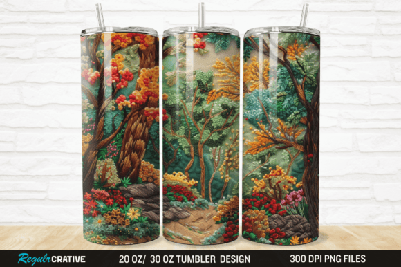 Embroidery Forest Landscape Tree Tumbler