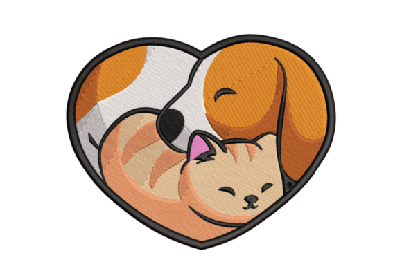 Love Cat and Dog Embroidery Design