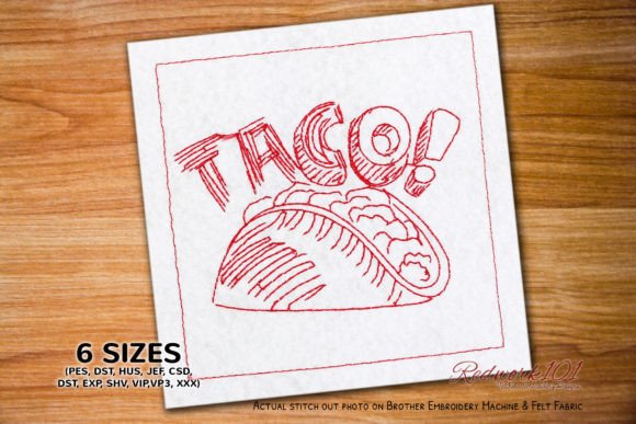 Taco with Taco Text Bluework Embroidery