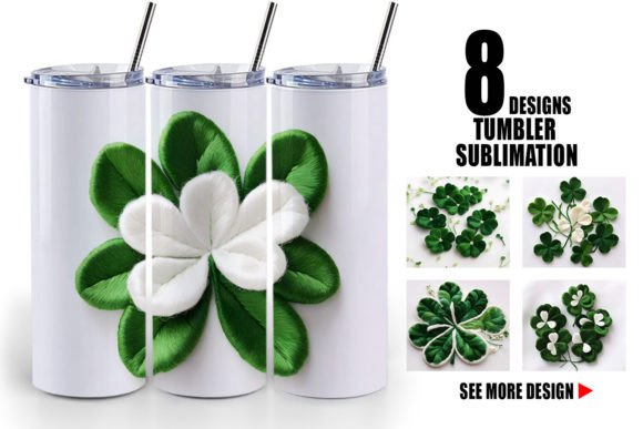 Tumbler 3D Shamrocks Embroidery