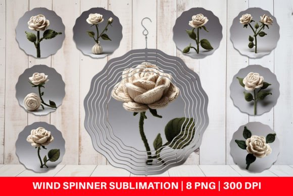Wind Spinner White Rose Embroidery